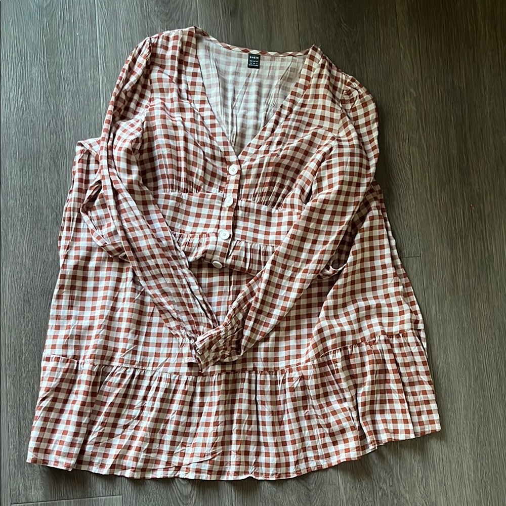 Rust Gingham Long Sleeve Dress